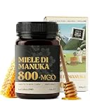 NaturalePiù Miele di Manuka 800+ MGO 500g. Dalla Nuova Zelanda. Certificato in Laboratorio. Miele Balsamico Puro. Mono Floreale, Ideale per la Cura delle Ferite. Tè, Cereali e Prodotti da Forno.