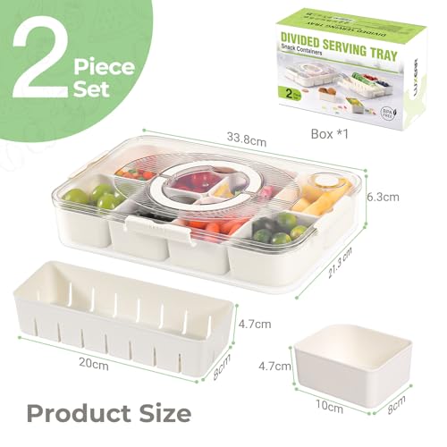 LUXEAR 2Pack 8-Compartment Snackle Box - Airtight Leakproof Divided Food Tray with Lid & Handle, BPA-Free Dishwasher Safe for Picnic, Fridge, Travel, Party, Ideal for Charcuterie & Food Storage by LUXEAR - Image 2
