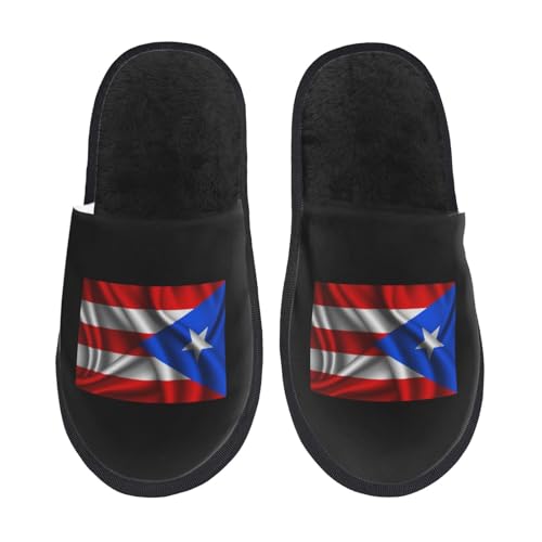 Silk Style Flag Of Puerto Rico Slippers For Women Men Cozy Indoor And Outdoor Slip On Slippers Fuzzy House Shoes