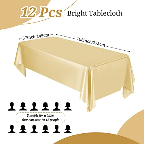 Ymhpride 12-Pack Champagne Gold Rectangle Tablecloths, Satin Tablecloths, 57X108 Inch Bright Silk Tablecloths, Smooth Fabric Table Decorations, For Wedding Table Decoration #TOP1