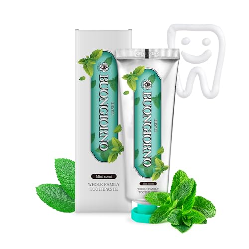 DENTI BUONGIORNO Original Toothpaste (Herbal Mint) – Bad Breath Eliminator for Halitosis & Morning Breath, Propolis, Natural Whitening(Baking Soda), Xylitol, SLS & Paraben Free (3.52fl oz / 100g)