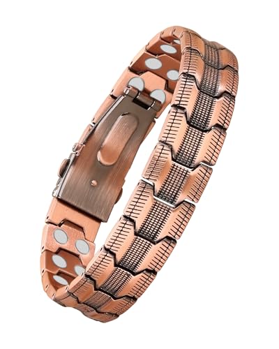 MagEnergy Kupferarmband für Männer, 99,99% reines Kupfer, doppelt starke Magnete, Magnetarmband mit Schmetterlingsverschluss, längenverstellbar inkl. Größenanpassungswerkzeug (Kupfer)