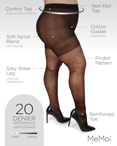 Image of MeMoi Women's Pindot Sheer Curvy Control Top Tights