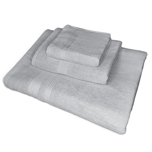 Juego de Toallas Fibra de bambú Calidad de Hotel 600 gr/m2,Muy Suave y Seca rápido (Gris Claro)