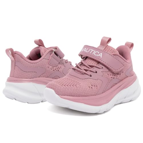 Nautica Toddler Little Big Kid Lightweight Athletic Sneakers Air Cushion Bungee Lace Hook and Loop Running Tennis Shoes, Maxim-Mauve White, Size 11