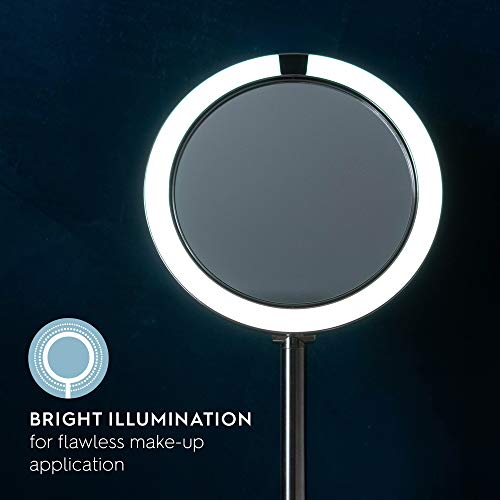 HoMedics Beauty Mirror with Approach Sensor, Magnifying LED Mirror, Heavy Base for Stabilised Use, Bright Illumination, Distortion-Free Mirror Glass, 7x Magnification, Cordless and Rechargeable