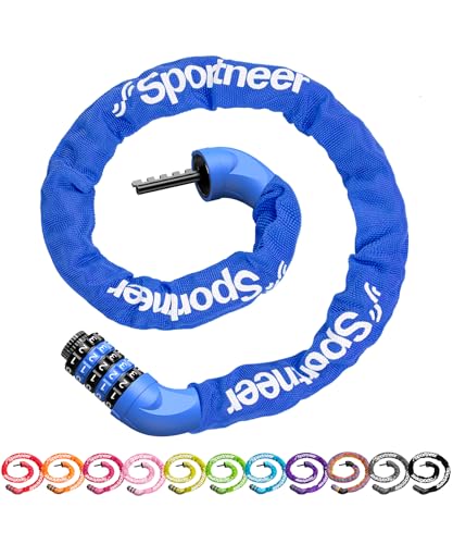 Image of Sportneer Bike Lock: 5 Digit Combination High Security Anti Theft Bike Chain Lock - 3.2ft Heavy Duty Keyless Bicycle Lock for Bike, Motorcycle, Scooter, Door & Gate - 6mm Thick, Easy to Use, Blue