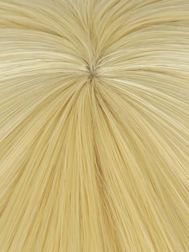 Image of Half and Half Long Curly Blonde Anime Cosplay Wig with Bangs for Women Light Golden Wave Wigs Synthetic Hair for Halloween Party Costumes