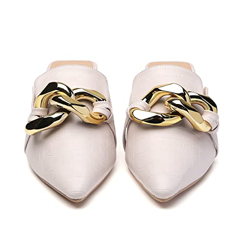 Tilocow Chain Decor Pointed Toe Block Heel Mules #TOP26