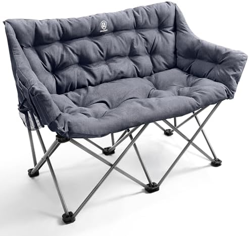 EVER ADVANCED Double Camping Chair for Adults, Padded Folding Cam...
