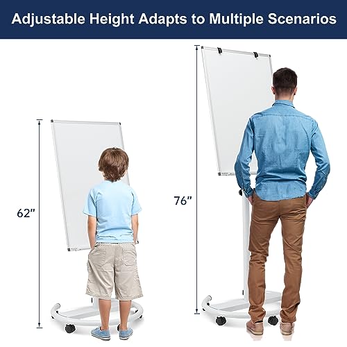 TSJ OFFICE Mobile Whiteboard Standing - 36 X 24 Inches Magnetic Dry Erase Easel, Height Adjustable Rolling White Board on Wheels with Flip Chart Hooks, White by TSJ OFFICE - Image 2