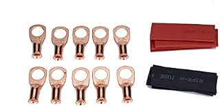 Namvo 10pcs Purple Copper Terminal Lugs 8 AWG Battery Cable Ends Tubular Bare Copper Eyelets Ring Terminal Connectors (8 AWG - 3/8'' Ring)