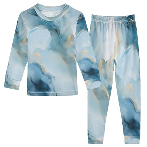 senya Blue Marble Pajamas Set Long Sleeve Soft Cotton Sleepwear 2 Piece