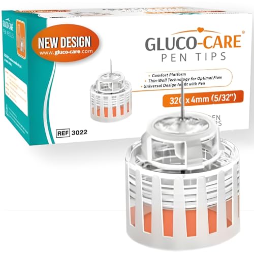 Image of GLUCO-CARE Plus Pen Tips 32G x 5 /32'' (4mm), Universal Fit, Optimal Contact Base for Comfort, 100 Count Tips for Pen Devices, Super Thin for Comfortable Use