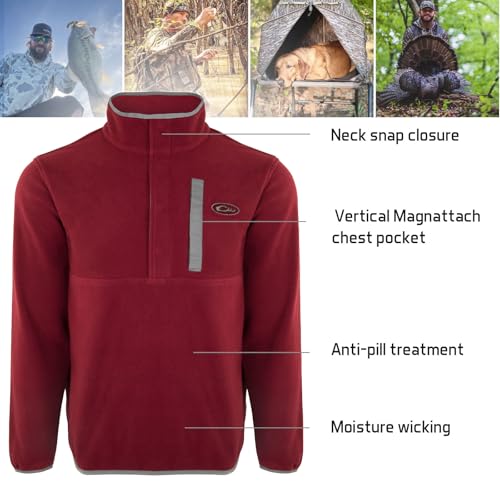 Image of Drake Waterfowl Men's Camp 2.0 Fleece Pullover | Hunting Anti-Pill Moisture Wicking 1 /4 Neck Snap Sweater with Chest Pocket