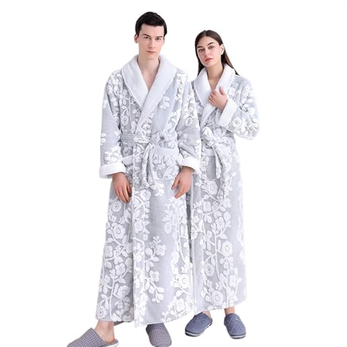 Albornoz Mujer Bata gruesa de doble capa de Jacquard for hombre y mujer, ropa de dormir, camisón cálido de invierno, albornoces de lana Coral, lencería, 1 unidad Adecuado para mujeres, baño(Gray Unise