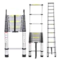 Telescoping Ladder 16.5FT Extension Ladder Telescopic Ladder Loft Attic Collapsible Ladder with 2 Detachable Hooks Adjustable Height Safety Lock Design for Roof RV Indoor Outdoor EN131 Safe Standard