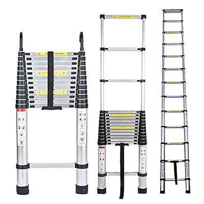 Telescoping Ladder 16.5FT Extension Ladder Telescopic Ladder Loft Attic Collapsible Ladder with 2 Detachable Hooks Adjustable Height Safety Lock Design for Roof RV Indoor Outdoor EN131 Safe Standard