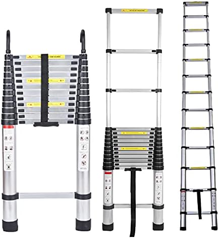 Telescoping Ladder 16.5FT Extension Ladder Telescopic Ladder Loft Attic Collapsible Ladder with 2 Detachable Hooks Adjustable Height Safety Lock Design for Roof RV Indoor Outdoor EN131 Safe Standard