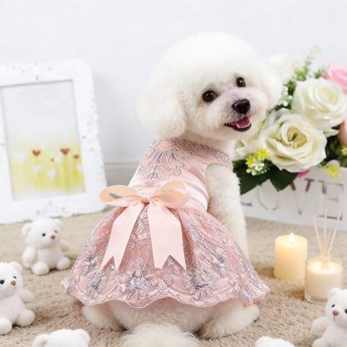 Vestido de encaje para perro princesa rosa talla S miniatura 2