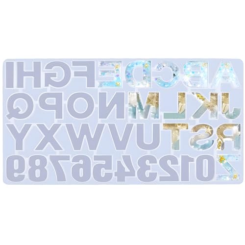 Reversed Resin Casting Alphabet Mold, Sturdy Letter & Number Silicone Mold for Epoxy Resin Crafts, Resin Keychains, Crayons, Soap, Clay Crafts, Key Rings not Included