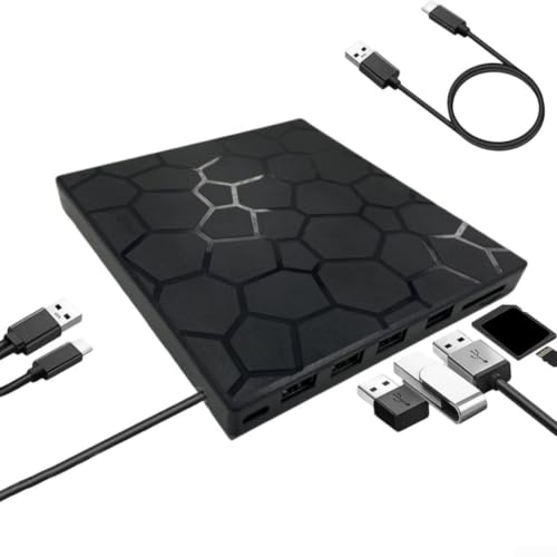 Pour lecteur DVD externe ultra fin 7 en 1 avec lecteur SD TF pour ordinateur portable et ordinateur portable MacBook Lecteur de CD rapide Noir