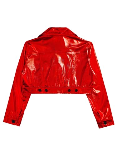 JEATHA Girls Shiny PU Leather Motorcycle Jacket Long Sleeve Zipper Crop Tops Outerwear for Hip-Hop Jazz Dance4