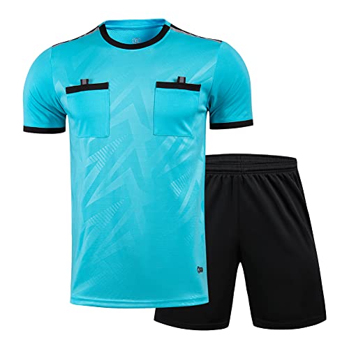 Referee Jersey Bundle, Men's Soccer Referee Uniform Short Sleeve Pro Referee Soccer Jersey Perfect For Basketball Football Sports - Includes Referee Jersey And Shorts(Blue,Xxl) #TOP18