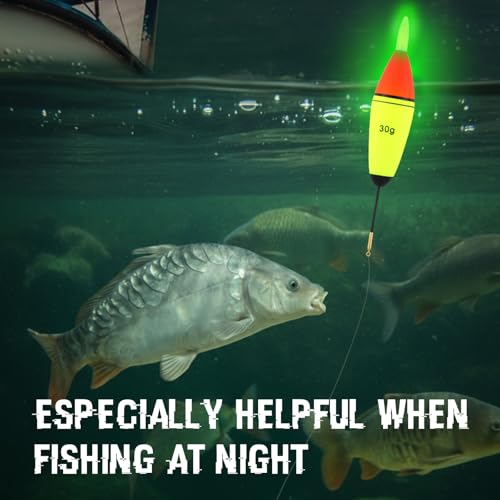Grinsvalley 3 Pcs Lighted Slip Bobbers Fishing Floats 10g/20g/30g/ Weights EVA Glow in the Dark Spring Bobber with Green Light Tail with Battery Charger Set for Crappie Walleyes Night Fishing by Grinsvalley - Image 4