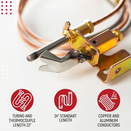 Image of Water Heater Pilot Assembly, 24'' Pilot Thermocouple for Gas Water Heaters, Fits Desa, NR, Sears, Remington, Reddy, All-Pro, Universal