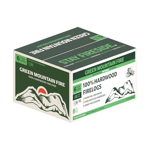 Green Mountain Fire 100% Hardwood Firelogs - 6 Fire Logs - No Chemicals No Waxes No Toxins