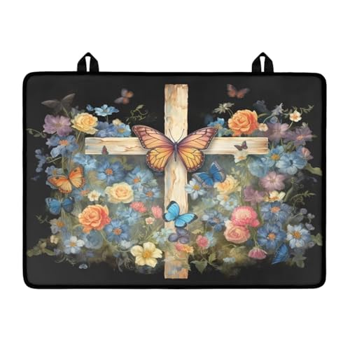 Image of Poceacles Stove Top Cover for Electric Stove, Heat Resistant Oil Resistant Stovetop Protector Cover Cooktop Cover Mat Kitchen Decor, 29 x 21 Inch, Cross Butterfly Flower