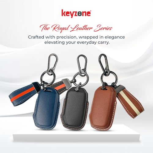 Image of Keyzone Royal Leather Key Cover for Kia Seltos, Sonet, Carens 2023 Onwards 4 Button smart Key(Compare Key Shape and Buttons Before Placing Order) (Black)