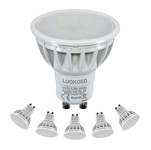 Bombilla Gu10 LED Foco 500lm Equivalente a 50W Luz Blanca Fría 6000K Regulable LUOKOED® (pack de 5 )