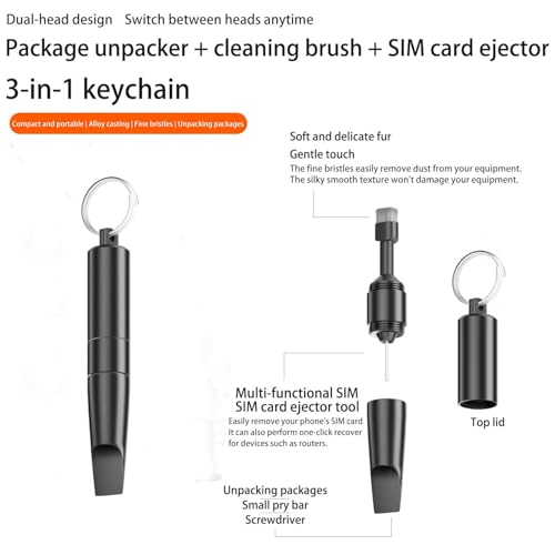 Image of Tobo 3 in 1 Multi-Functional Key Chain Package Opener Cleaning Brush SIM Card Removal Tool Multitool for Package Opening Device Cleaning and Phone Card Removal Tool Using Robust (Black)