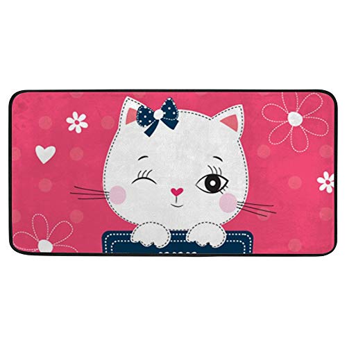 Tapis de cuisine chat rose 100x50 cm antidérapant et imperméable lavable