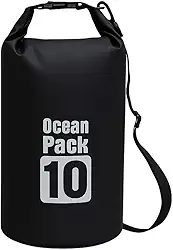Bolsa Estanque Impermeável 10L, Alça Ajustável, Ideal para Praia e Mergulho, Preta