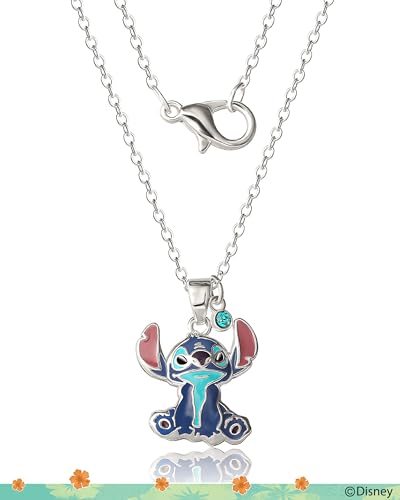 Disney Stitch Necklace for Women with Crystal Charm, 18" Silver Flash-Plated Sitting Stitch Pendant Necklace Official License4