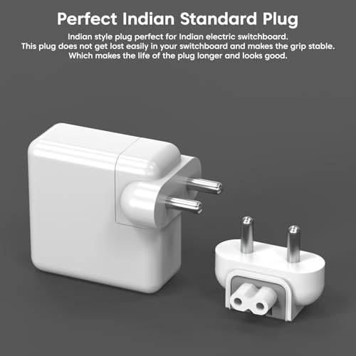 Image of Sounce Indian Style Duck Head Plug Adapter for Apple Power Adapters Compatible with MacBook Pro Air PowerBook iBook iPhone iPad iPod Supports 45W 60W 65W 85W Indian 2 Pin Socket Fit Secure Use (White)
