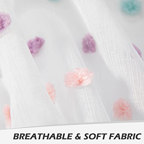 Image of MYSKY HOME Rainbow Pom Pom White Curtains for Living Room 120 Inch 2 Pieces | for Sliding Door & Kids Bderoom, Light Filtering, Extra Long White Semi Sheer, Rod Pocket, Backdrop Window Drapes, 50 inch x 120 inch