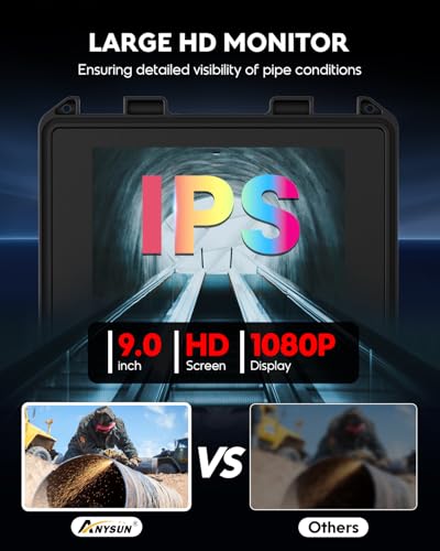 Anysun Cámara de Alcantarillado con Localizador, Autonivelante, Contador de Distancia, Cámara de Inspección de Tuberías de 100 pies, Grabadora DVR, Monitor IPS 1080P de 9", Impermeable IP68, Negro miniatura 5