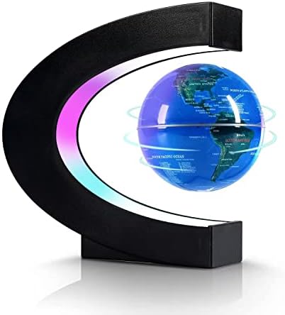 Flagest Magnetic Levitation Floating Globe, Levitating C Shape Globe with LED Lights for Educational Home Office Desk Bookshelf Decor, Holiday Valentines Creative Gift (Globe Diameter 3.3 Inches）