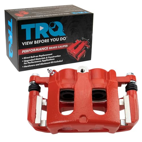 Image of TRQ Front Right Brake Caliper w /Bracket Performance Red Passenger Side | For 2011-2018 Ford Explorer 2009-2018 Flex 2010-2018 Taurus 2009-2012 Lincoln MKS MKT