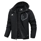 MAOYSSEN Men's waterproof ski jacket fleece lined warm winter hooded snow jacket windproof mountaineering ski windbreaker