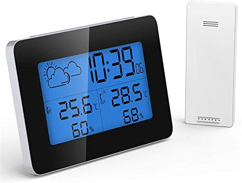 2 Stück Digitales Hygrometer-Thermometer mit Wecker Funk-Luftfeuchtigkeitsmesser für Innen und Außen mit Sensor Raumtemperatur- und
