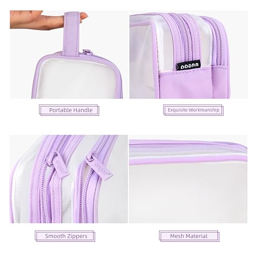 Image of Oyachic Mesh Pencil Case,Clear Grid Pen Bag,2 Compartment Pencil Pouch,Pen Case Organizer Zipper Transparent Makeup Bag for Business Travel Office