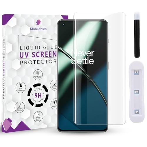 Image of Premium HD+ UV Tempered Glass Screen Protector For Oneplus 11 / Oneplus 11R (6.7 Inch, Pack of 1) Full Adhesive UV Curved Screen Guard Case Friendly HD Clarity with installation kit