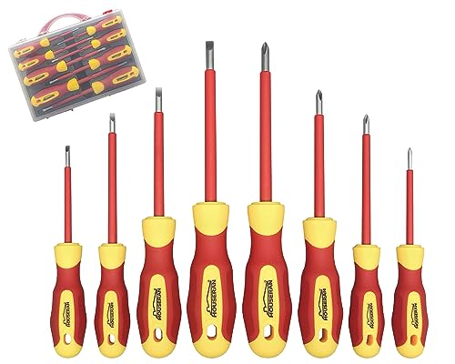 HOUSERAN Insulated Screwdriver Set, 8-Piece Screwdriver Set, Electrician, Electric Screwdriver, 1000 Volt, Screwdriver with Magnetic Bits, Ideal for Electricians and Final Work