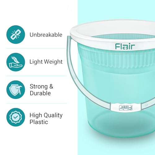 Image of FLAIR Estella Crystal 24 LTR T.Green Set of 2 I Plastic Bathroom Bucket | Strong and Durable Water Storage Bucket | Sturdy and Easy Grip Handle | Ideal for Bathing and Everyday Use