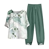 Generic Women's 2 Piece Casual Oversized Short Sleeve Shirt and Camo Capri Pants Plus Size Linen Sets for Women 2 Piece Summer Tops And Beach Pants